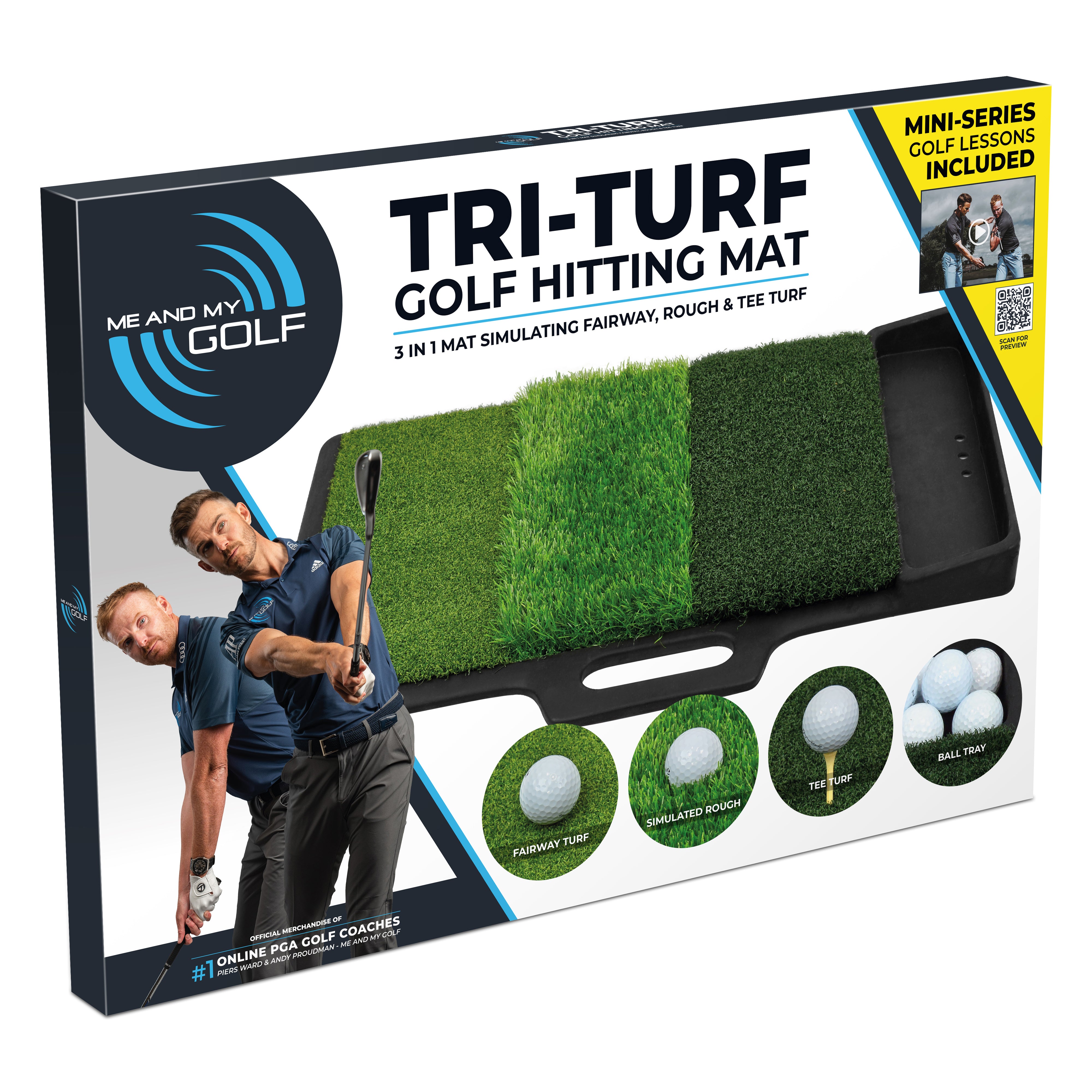 Tri Turf Golf Hitting Mat with Golf Ball Tray