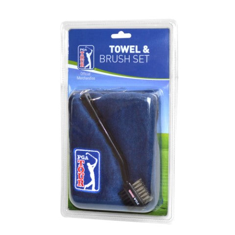 PGA Tour Golf Towel and Brush Set for Optimal Club Care