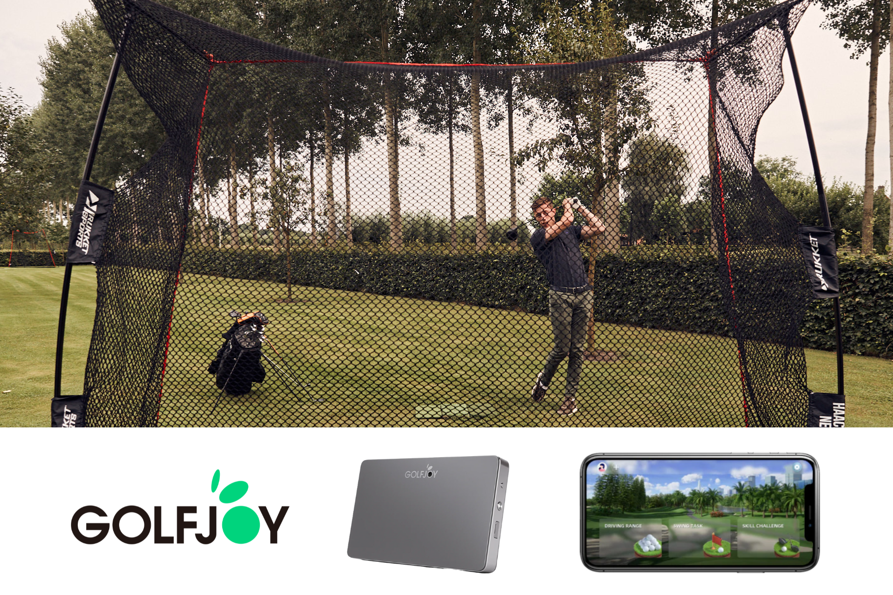 Complete set: Golfjoy Waver launchmonitor + Golfnet Rukket Haack Pro + Tri-Turf